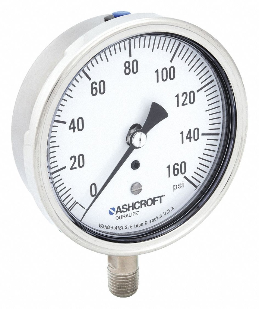 Manomètre 0-160 bar / psi diam. 100 mm raccord vertical 1/2 npt